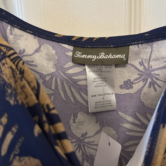 Tommy Bahama Tank Dress Navy Hibiscus Floral Size Small Brown & Blue - Picture 4 of 6